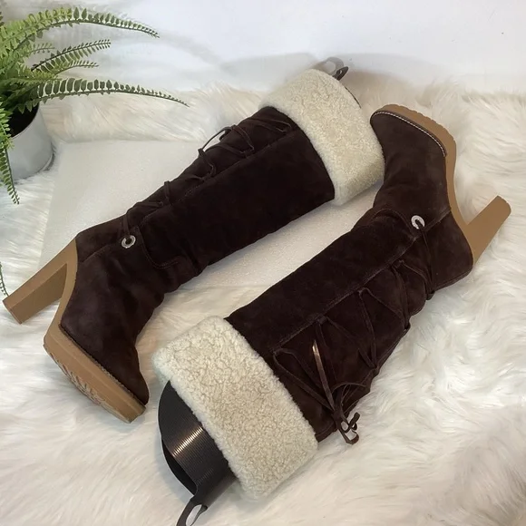 RALPH LAUREN COLLECTION SUEDE LEATHER LAMB LINED KNEE HIGH BOOTS NWOT SZ 7.5